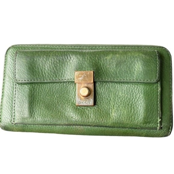 DKNY Green Leather Zip Around Wallet Rectangular Wallet - Picture 1 of 12